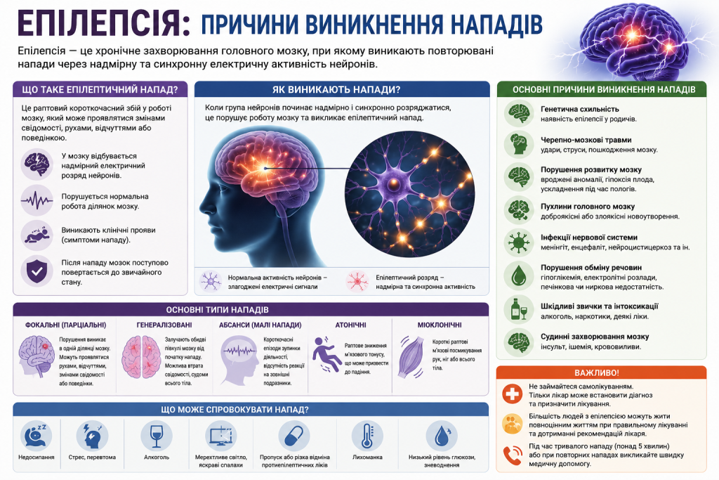 Інфографіка про причини розвитку епілептичних нападів