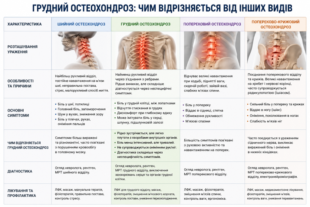 Інфографіка про особливості грудного остеохондрозу