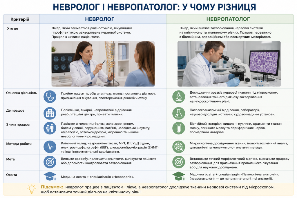 Інфографіка про відмінності між неврологом і невропатологом