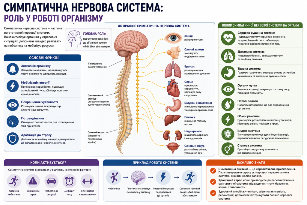Інфографіка про функції симпатичної нервової системи