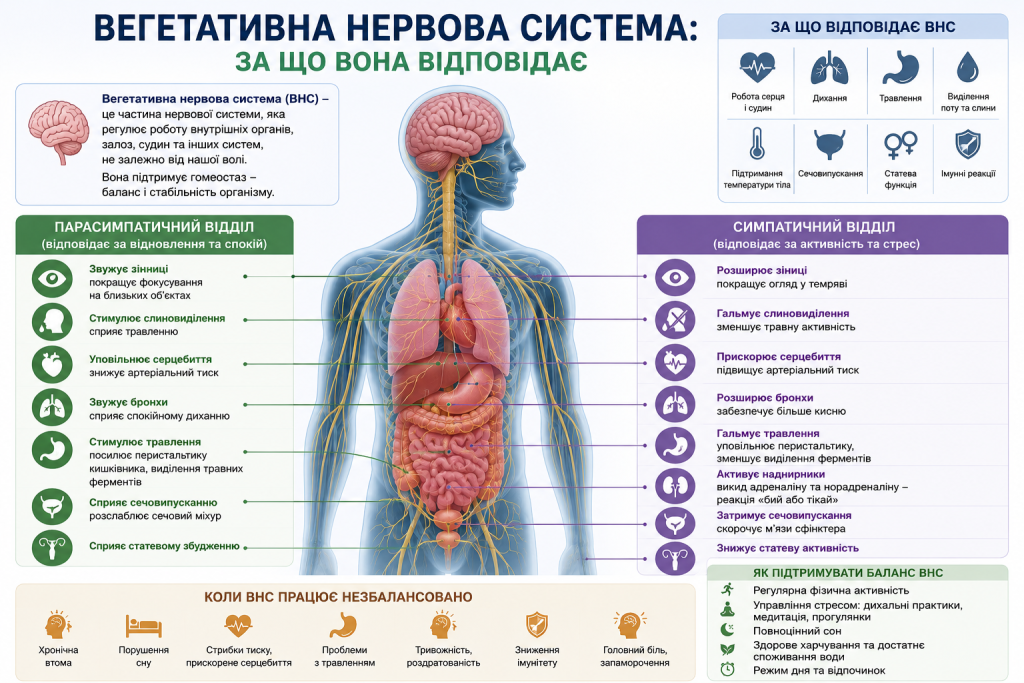 Інфографіка про функції вегетативної нервової системи